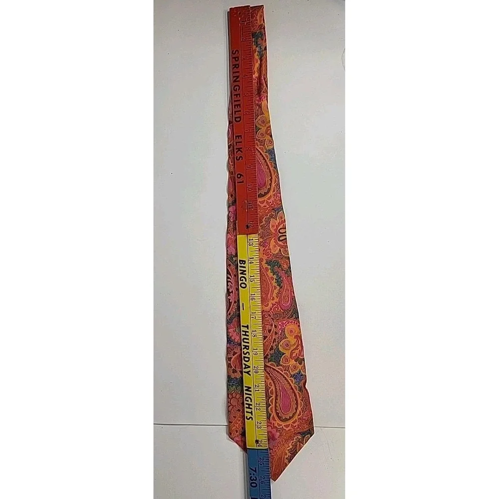 Vtg Fox Hill Psychedelic 60s 70s Flower Power Paisley Mod Disco Pink Wide Tie